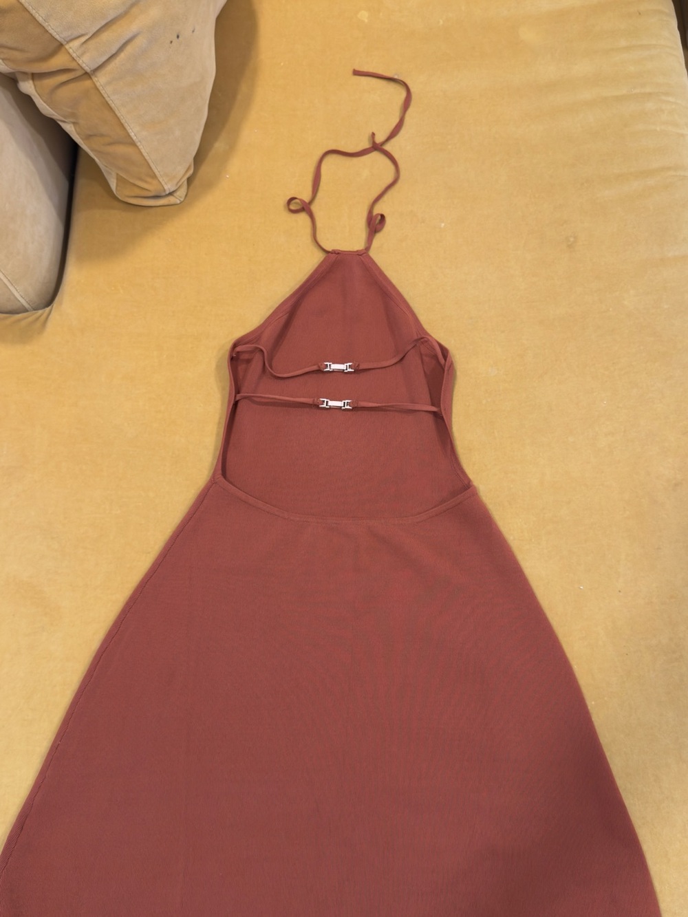 cult gaia women’s Rust Halter-Style Knit Mini open back Dress - Picture 5 of 6